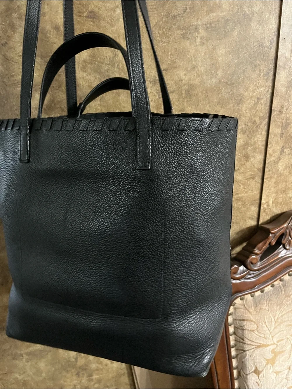 kate spade Black Leather Tote with Tassel Detail
